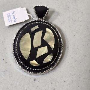 Lia Sophia Black and Cream Oval Pendant